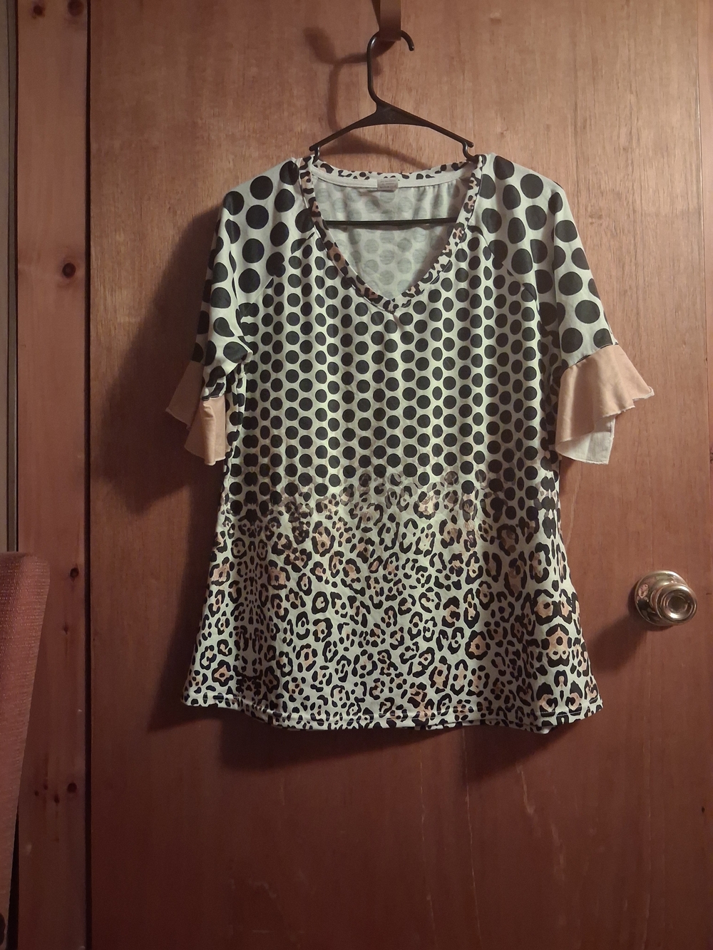 Polka Dot & Leopard Print Ruffle Sleeve Top - NWOT